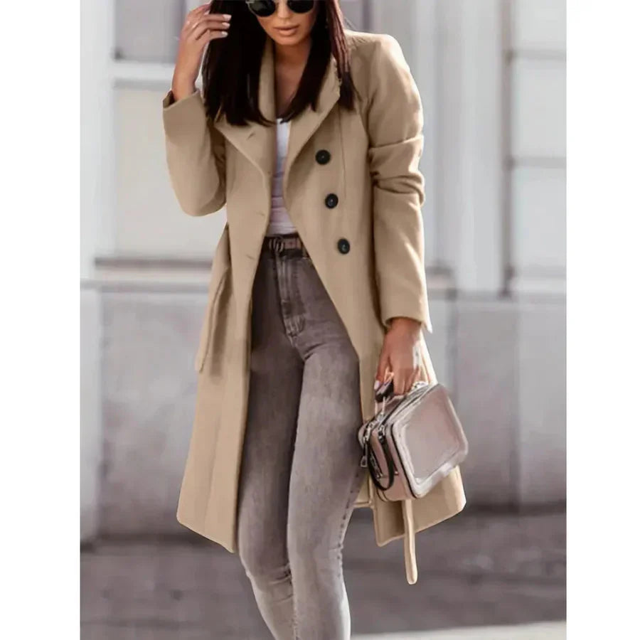 Drune | Trenchcoat - Tailliert - Wollmischung - Langer Doppelreiher Formeller Stil