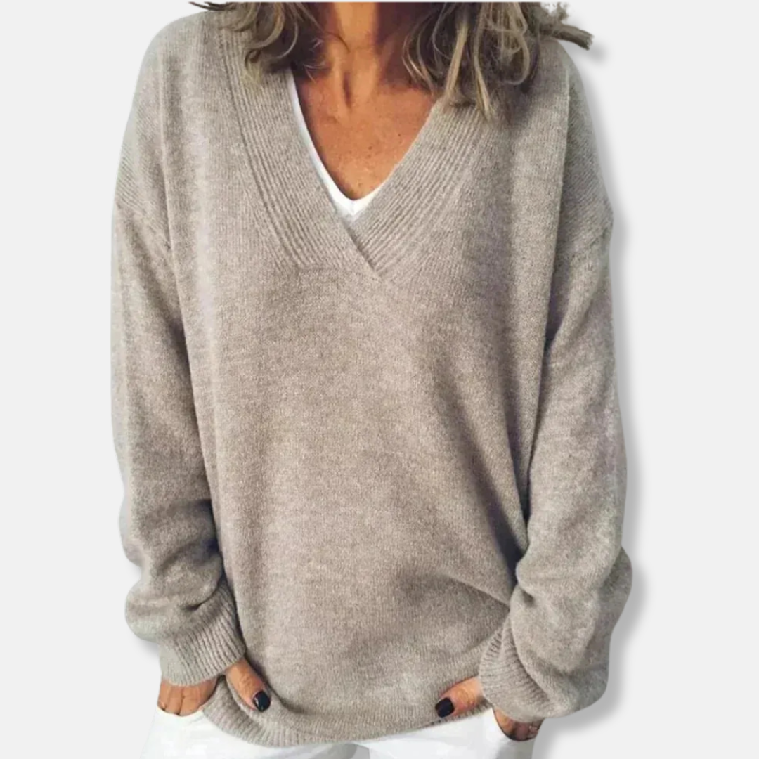 Drune | Wolle Übergröße V-Ausschnitt Pullover Gerippter Saum Pullover