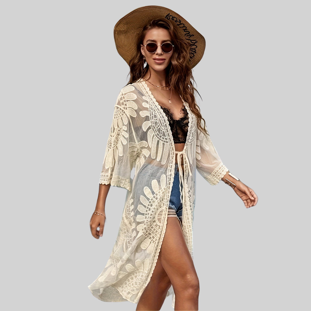 Drune Mesh Überwurf – Boho – V-Ausschnitt Bestickt
