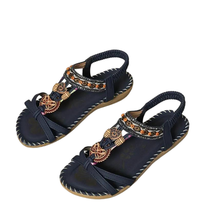 Drune Flache Sandalen - Boho - Strass Schmetterling