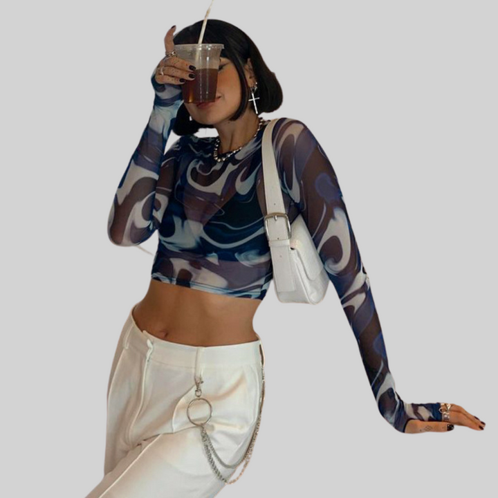 Drune Top - Jahrgang - Transparentes Netzshirt