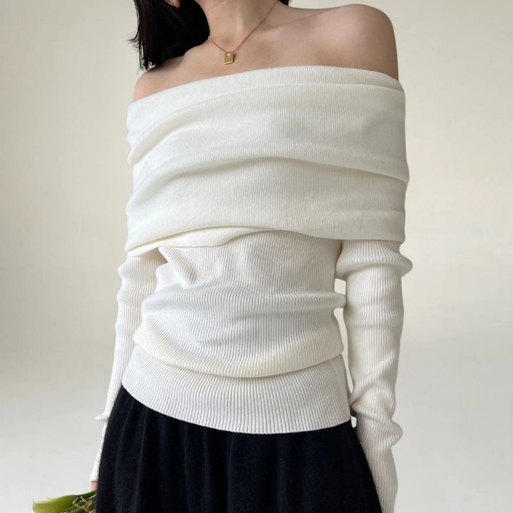 Drune | Off-Shoulder Strickpullover - Gerippter Strick - Enganliegendes und Elegantes Design