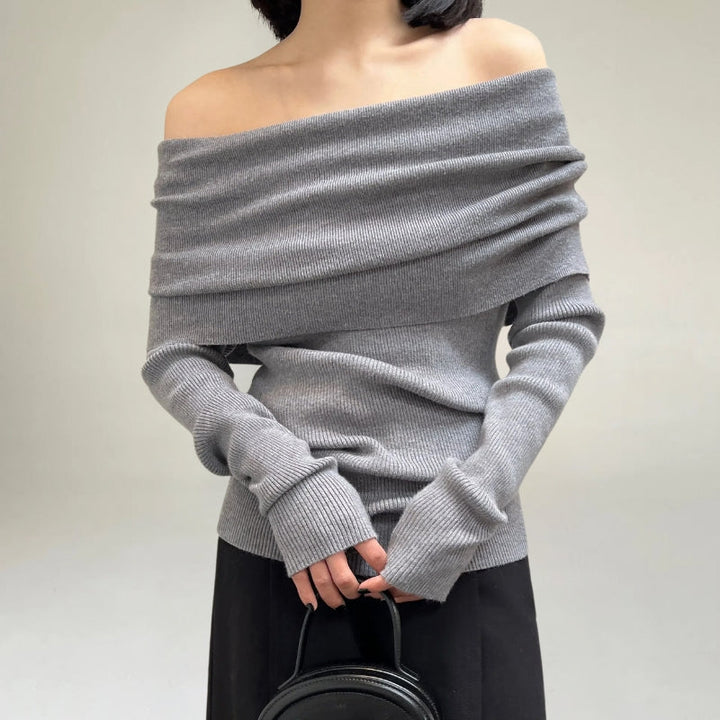 Drune | Off-Shoulder Strickpullover - Gerippter Strick - Enganliegendes und Elegantes Design