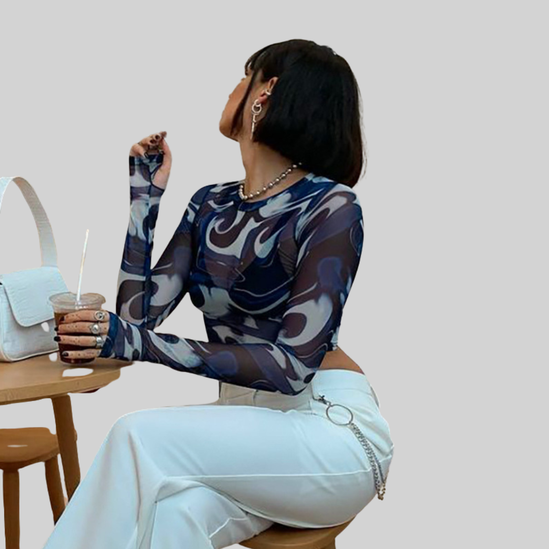Drune Top - Jahrgang - Transparentes Netzshirt