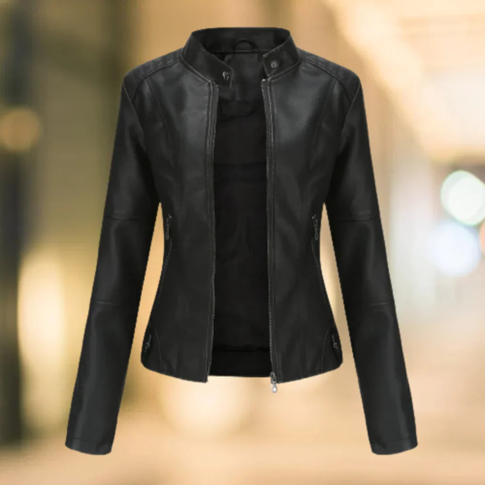 Drune | Lederjacke Slim Fit Stehkragen Reißverschluss Hüftlänge