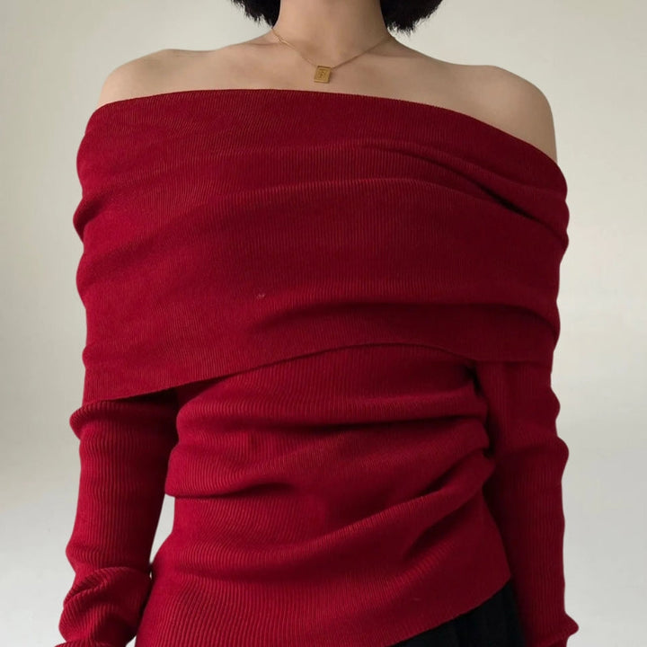 Drune | Off-Shoulder Strickpullover - Gerippter Strick - Enganliegendes und Elegantes Design