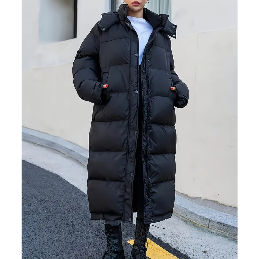 Drune | Schwarze Lange Gekleidete Pufferjacke Für Damen