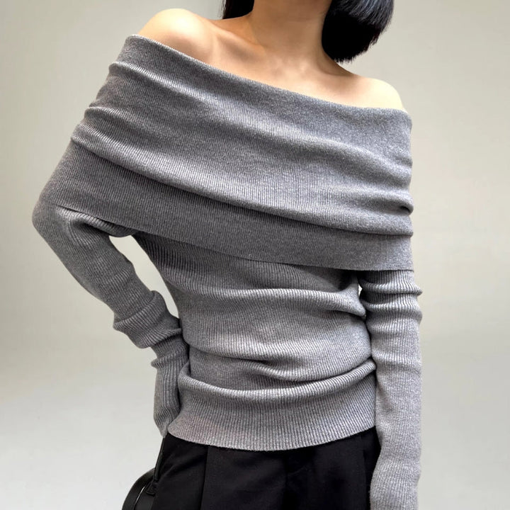 Drune | Off-Shoulder Strickpullover - Gerippter Strick - Enganliegendes und Elegantes Design