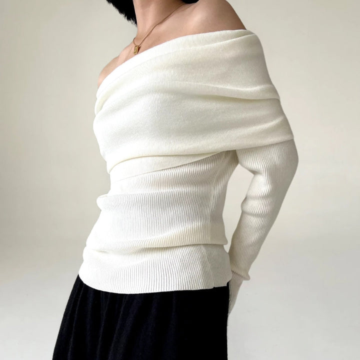 Drune | Off-Shoulder Strickpullover - Gerippter Strick - Enganliegendes und Elegantes Design