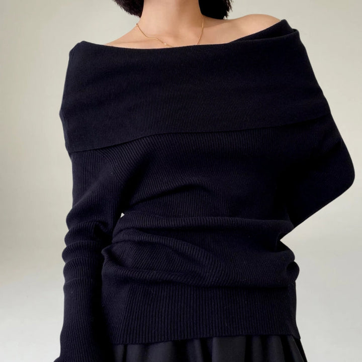 Drune | Off-Shoulder Strickpullover - Gerippter Strick - Enganliegendes und Elegantes Design