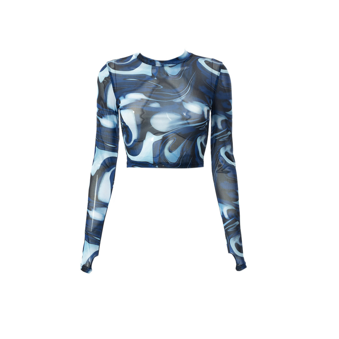 Drune Top - Jahrgang - Transparentes Netzshirt