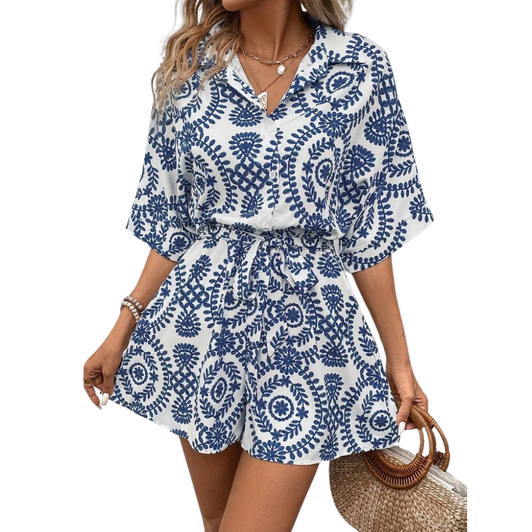 Drune Jumpsuit -  Weinlese - Kurze Ärmel mit Gürtel