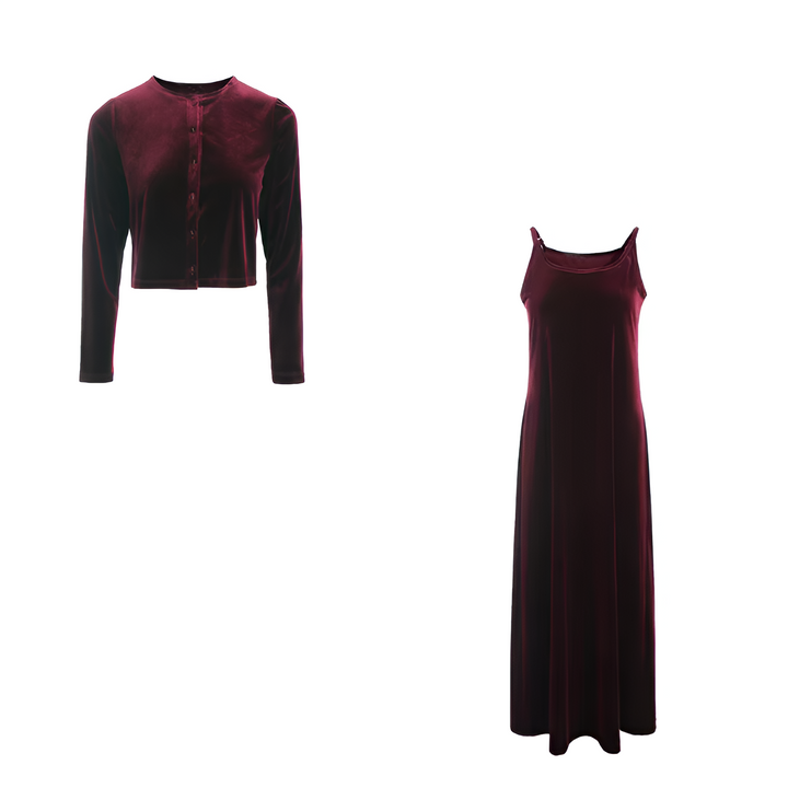 Drune | Elegantes Set aus Samtweste und Kleid mit Gürtel