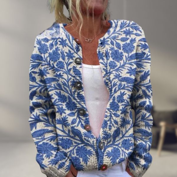 Drune | Stylisches Blumenmuster Strickjacke