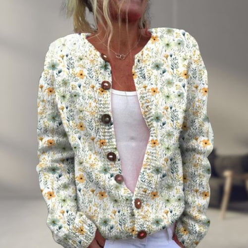 Drune | Stylisches Blumenmuster Strickjacke