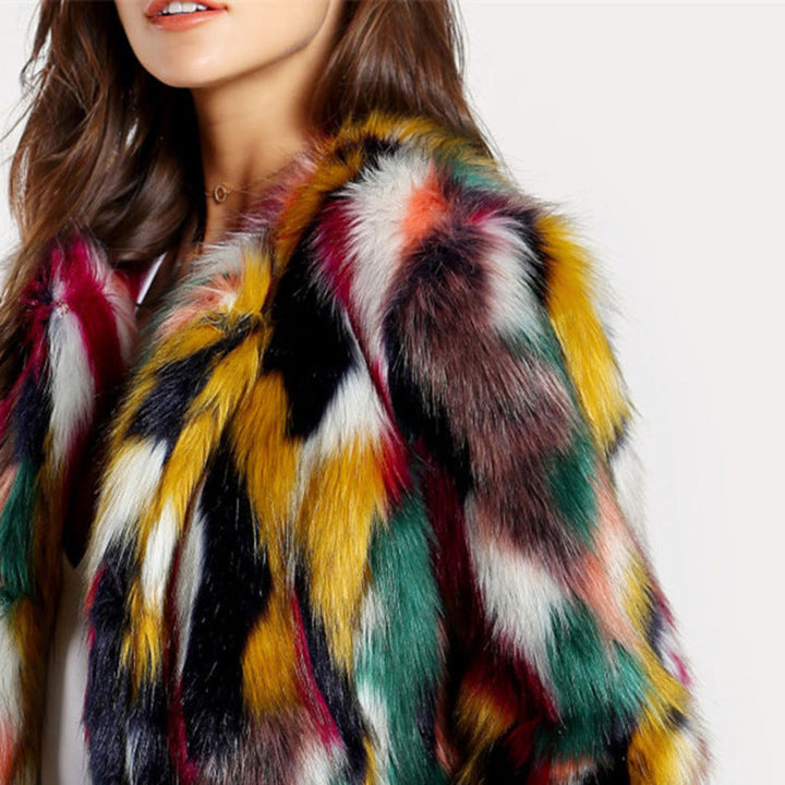 Drune | Damen Kunstfellmantel – Übergröße – Mittellang – Patchwork Flauschige Textur