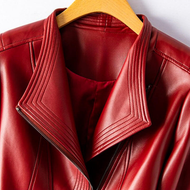 Drune | Lederjacke - Stylischer Breiter Revers mit Asymmetrischem Reißverschluss