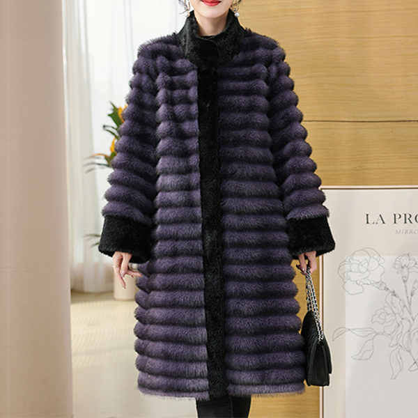 Drune | Relaxed Fit Mantel - Stehkragen Mantel mit gebändertem Fellbesatz