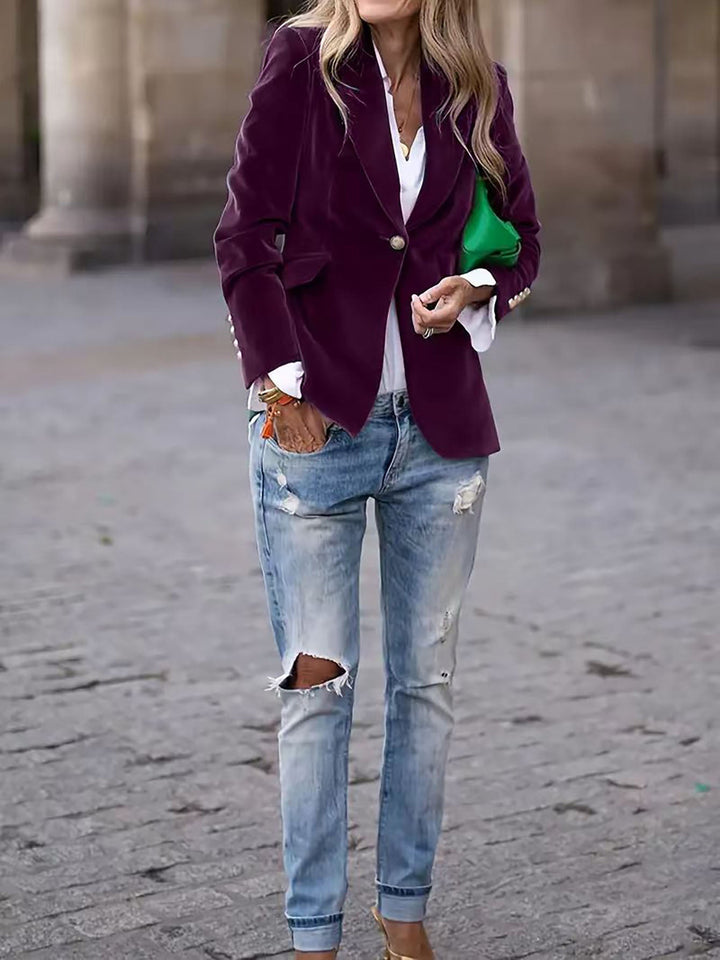 Drune | Samt Blazer für Damen - Maßgeschneiderte Passform, Goldene Knopfakzente