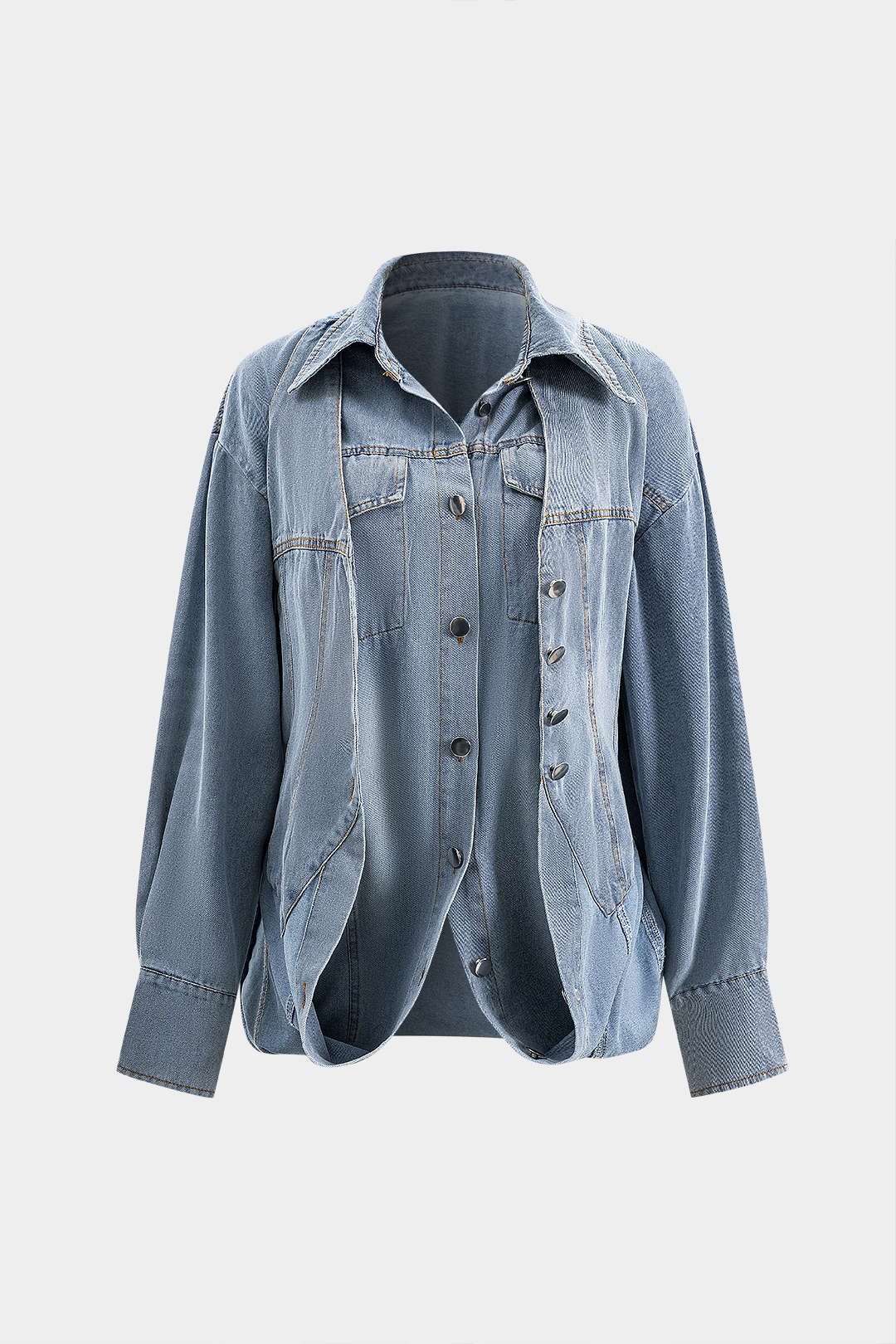 Drune | Übergröße Denim Hemd mit Knopfleiste Lässiger Allrounder