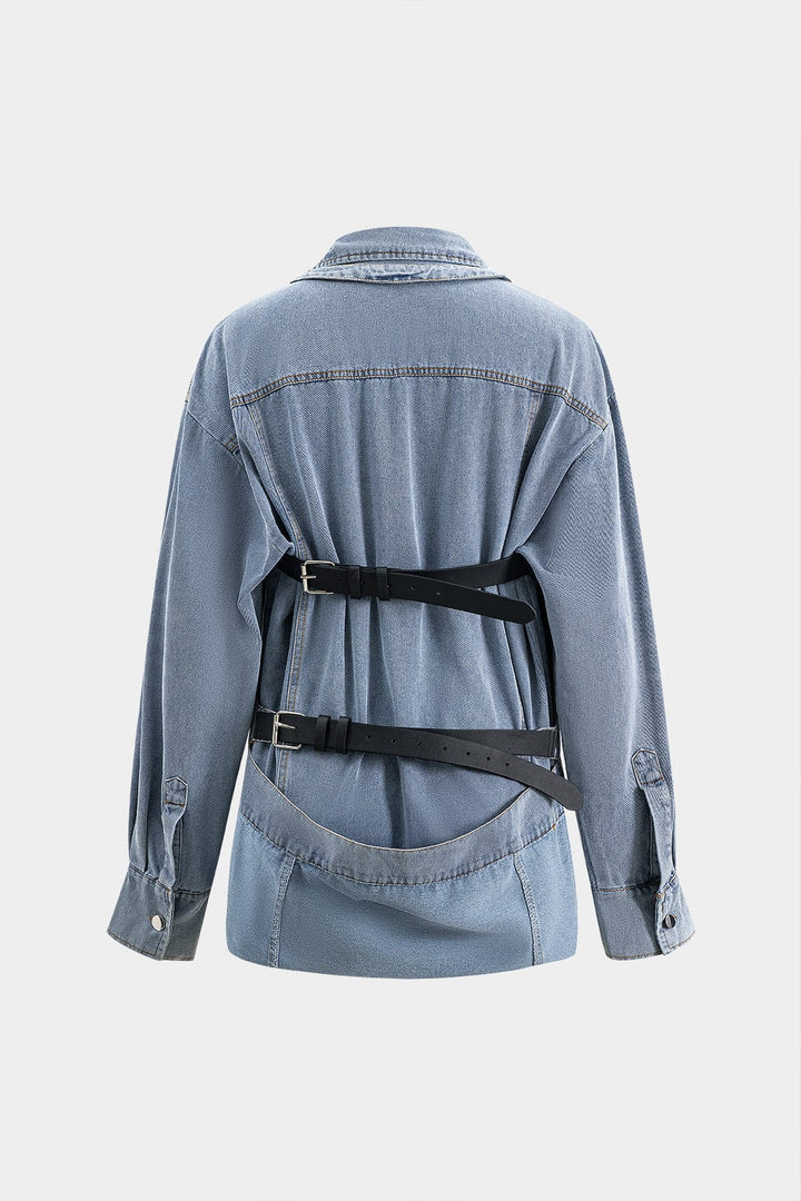 Drune | Übergröße Denim Hemd mit Knopfleiste Lässiger Allrounder