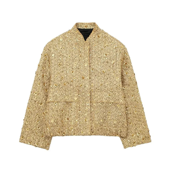 Drune | Pailletten Statement Jacke Offene Front Glitzer Blazer