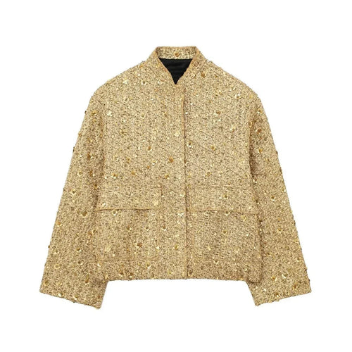 Drune | Pailletten Statement Jacke Offene Front Glitzer Blazer