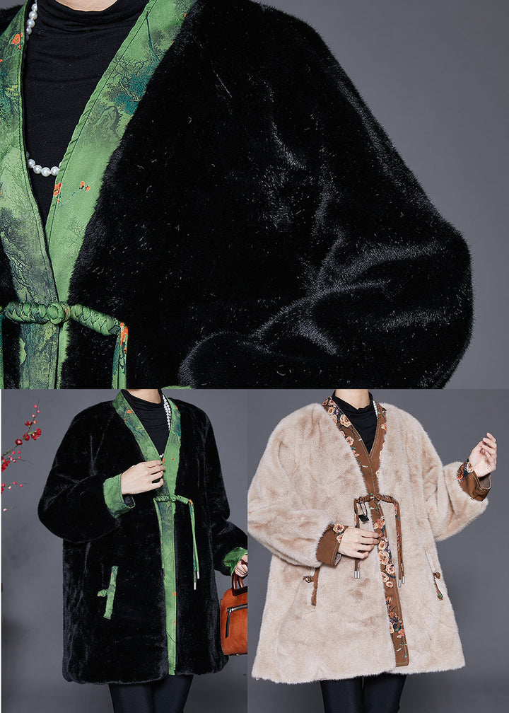 Drune | Schwarze Übergroße Patchwork Nerzveloursmäntel Winter