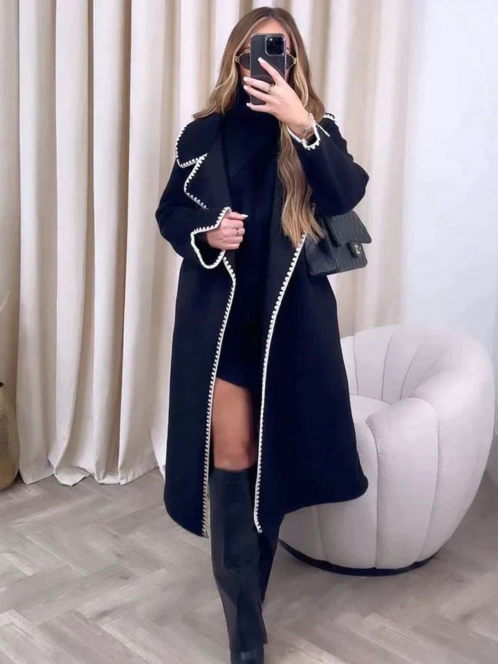 Drune | Elegante Lange Jacke mit Kontrastnähten Wollmischung Luxuriös, Bequem
