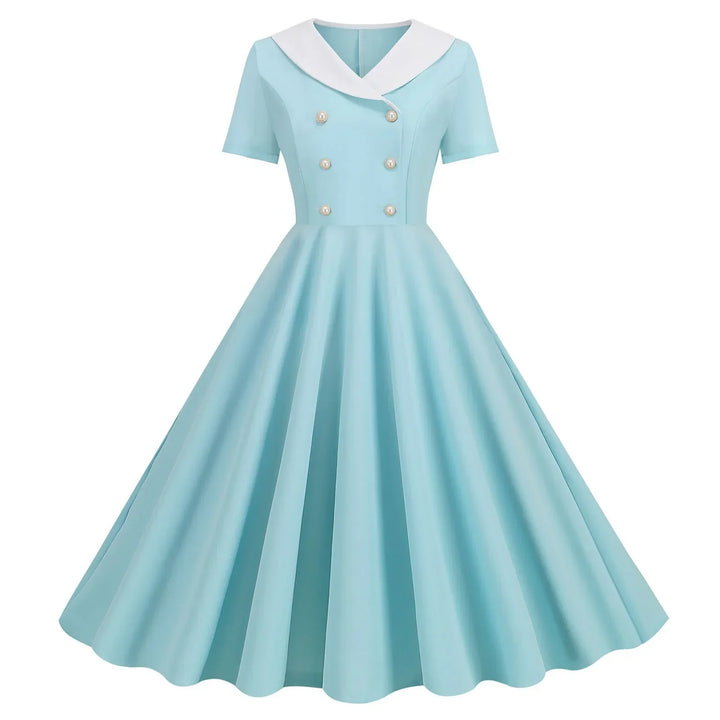 Zomerse Vintage Knopen Grote Zwaai V-hals Jurk