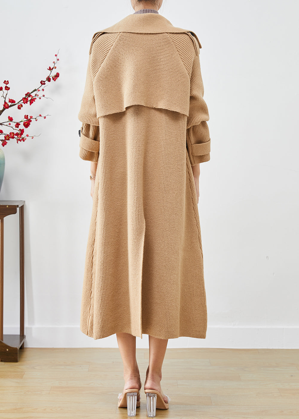 Drune | Khaki Doppelreihige Taschen Strick-Trenchcoats