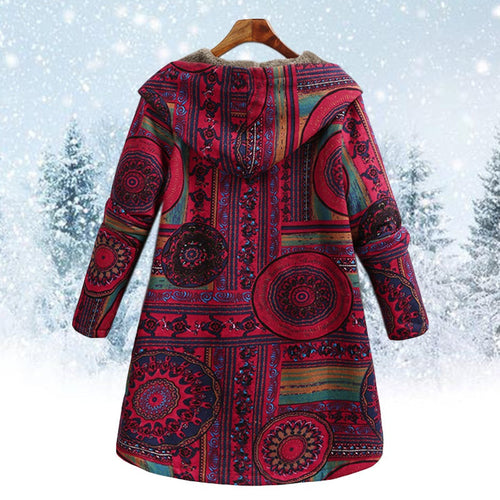 Drune | Bohemian Wintermantel mit floralem Print