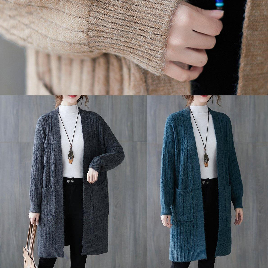 Drune | Strick Sweat Tops trendige Plus Size khaki Taschen baggy Mäntel
