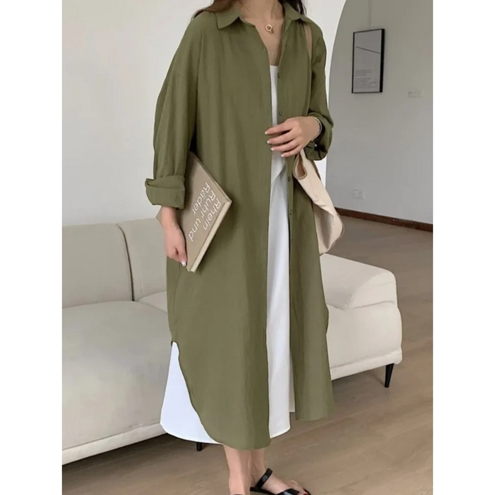 Drune | Vintage Halbarm Hemdkleid Leinen und Baumwolle
