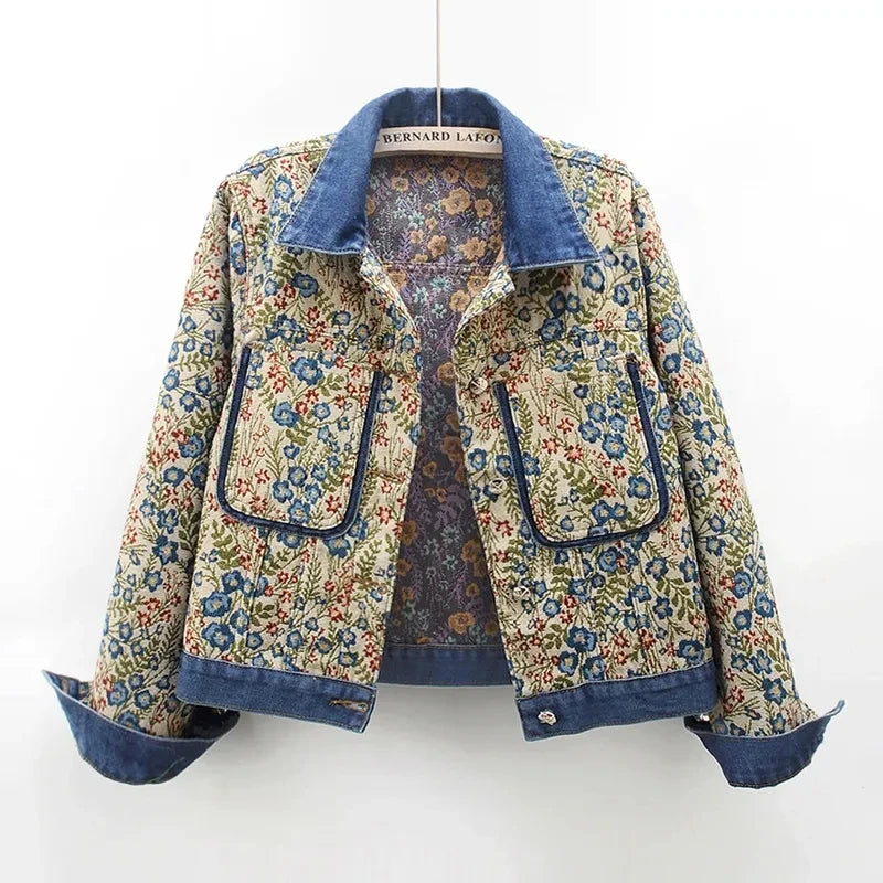 Drune | Jeansjacke mit Jacquard Stickerei für Damen