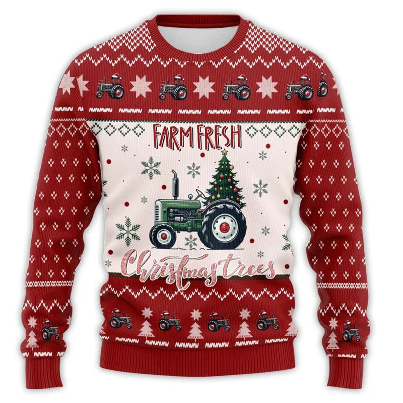 Drune | Weihnachtspullover mit Traktor-Druck - Bequemer & festlicher Herren Baumwollpullover
