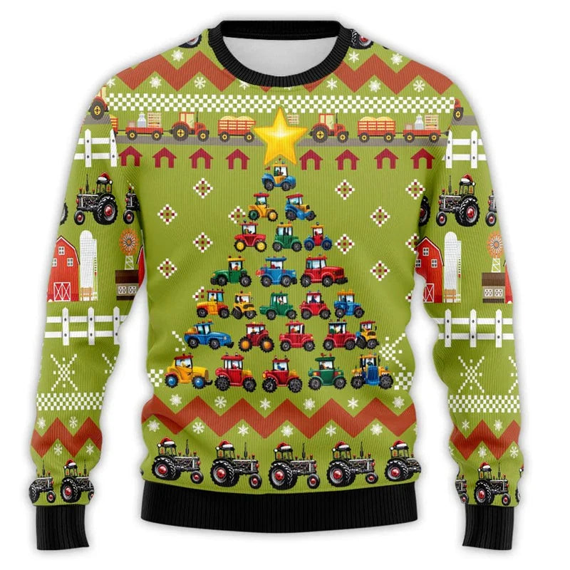 Drune | Weihnachtspullover mit Traktor-Druck - Bequemer & festlicher Herren Baumwollpullover