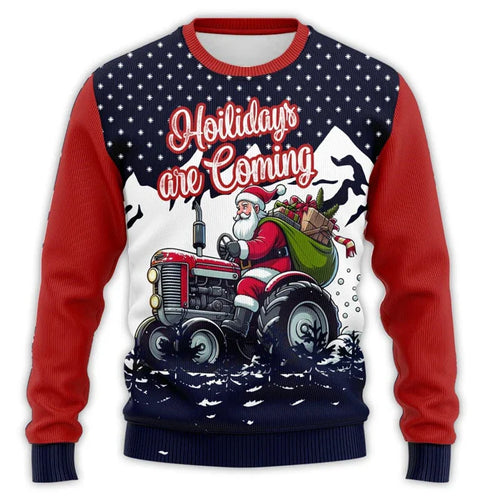 Drune | Weihnachtspullover mit Traktor-Druck - Bequemer & festlicher Herren Baumwollpullover