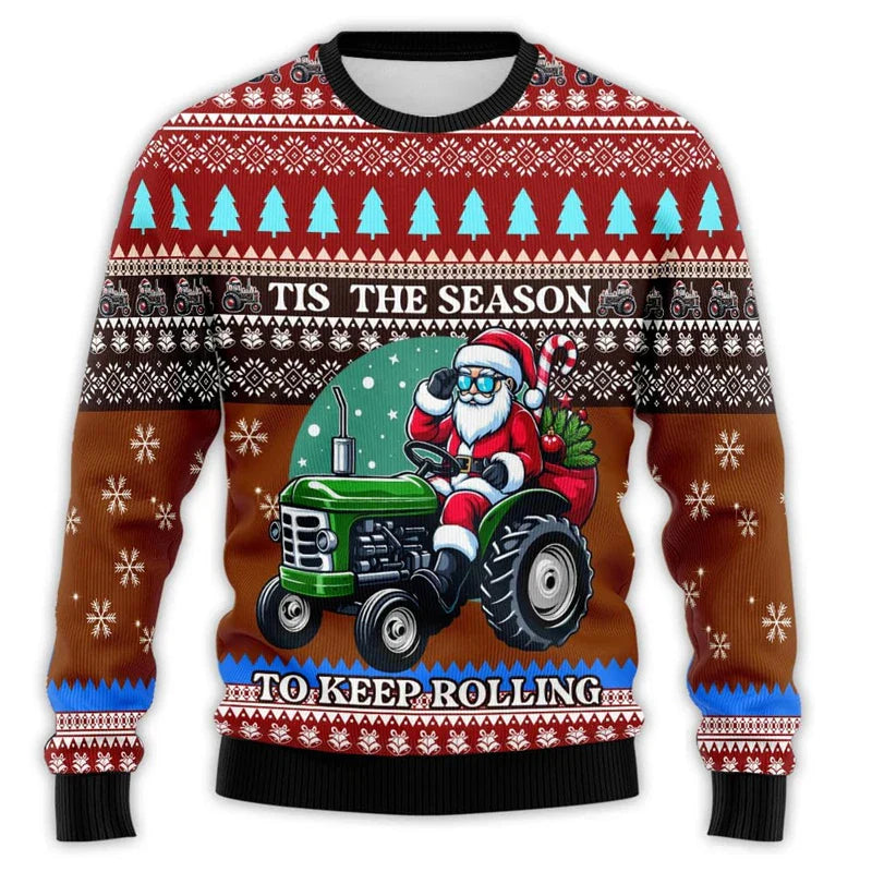 Drune | Weihnachtspullover mit Traktor-Druck - Bequemer & festlicher Herren Baumwollpullover