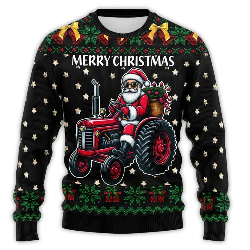 Drune | Weihnachtspullover mit Traktor-Druck - Bequemer & festlicher Herren Baumwollpullover