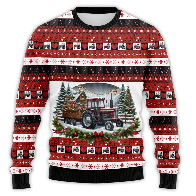 Drune | Weihnachtspullover mit Traktor-Druck - Bequemer & festlicher Herren Baumwollpullover