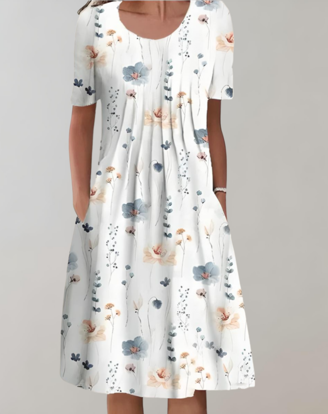 Drune | Kurze Ärmel, Lockeres Midikleid mit Blumenmuster und Taschen
