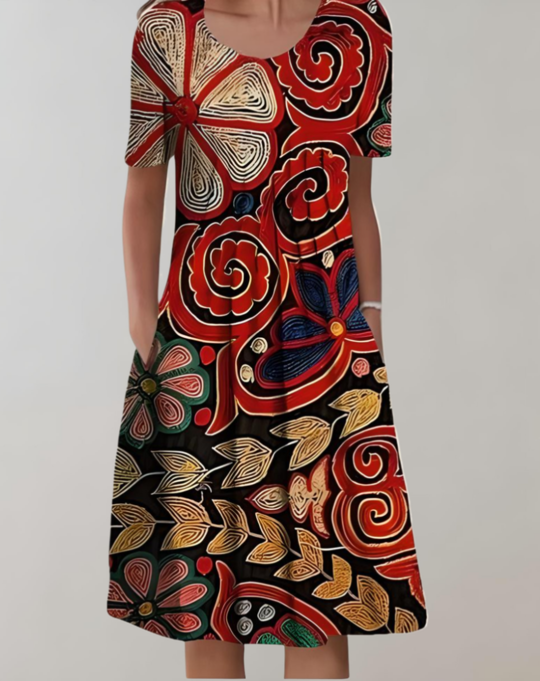 Drune | Sommerkleid V-Ausschnitt Blumenmuster Leichtes Freizeitkleid
