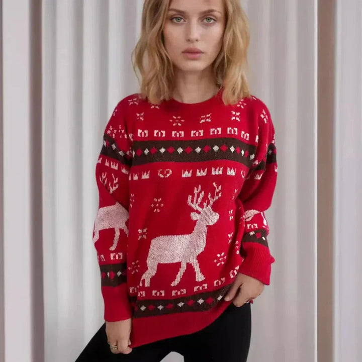 Drune | Falscher Weihnachtspullover Damen - Strickrentierpullover