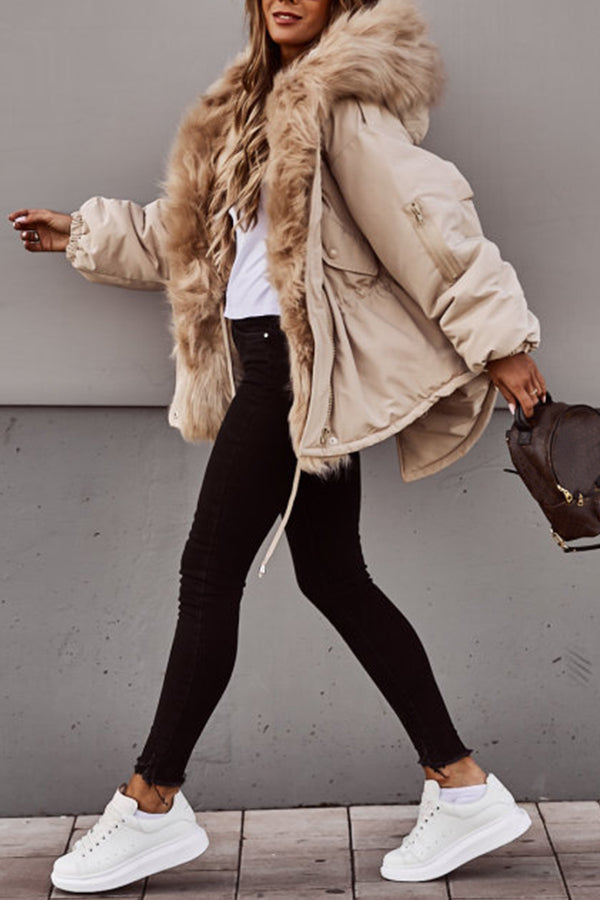 Drune | Parka Jacke Kapuze Kordel Fellgefütterte Jacke Winterjacke