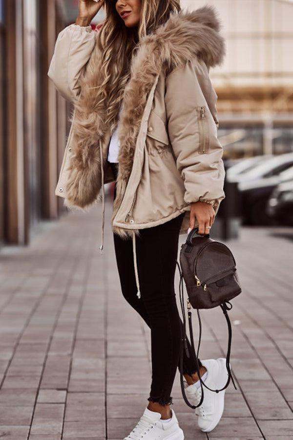 Drune | Parka Jacke Kapuze Kordel Fellgefütterte Jacke Winterjacke