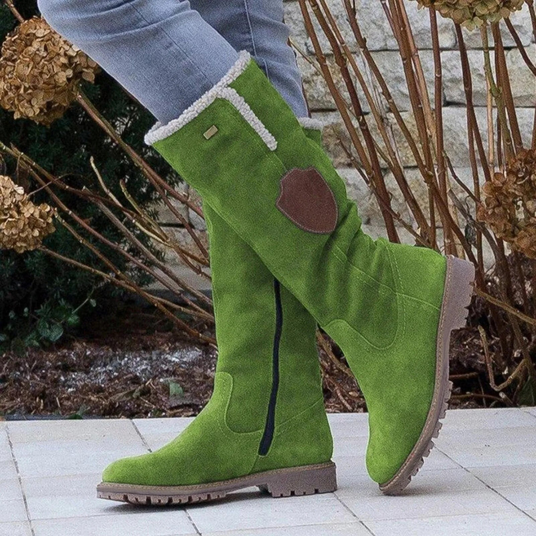 Drune | Mid Calf Stiefel Wildlederähnliche Textur Weiches Futter Seitlicher Reißverschluss Profilsohle