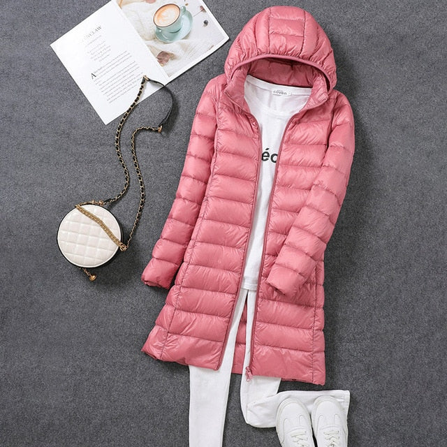 Drune | Lange Daunenjacke mit Abnehmbarer Kapuze für Damen