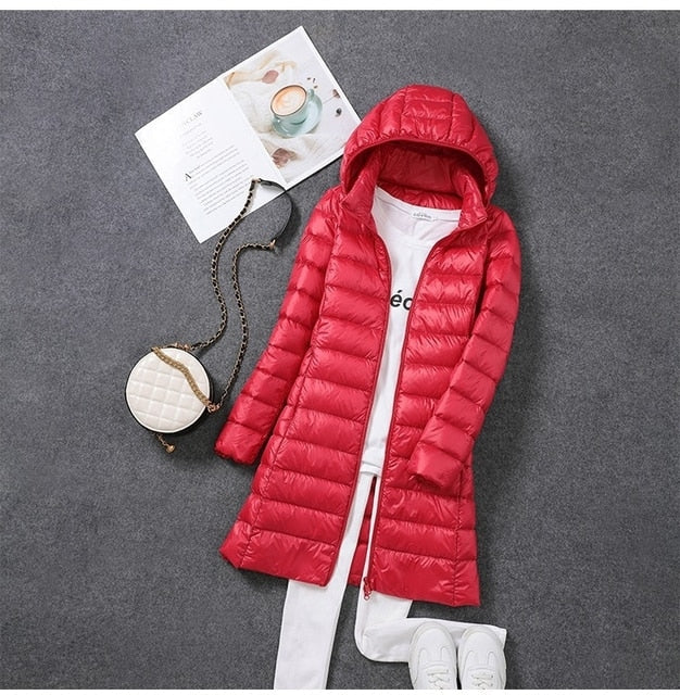 Drune | Lange Daunenjacke mit Abnehmbarer Kapuze für Damen