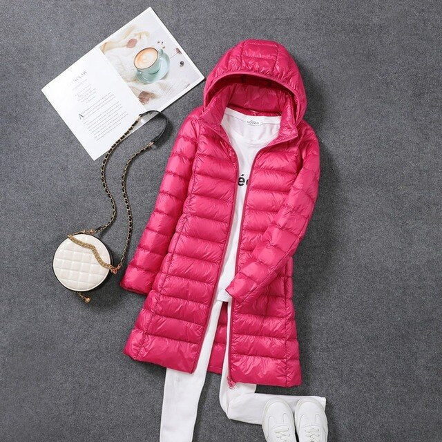 Drune | Lange Daunenjacke mit Abnehmbarer Kapuze für Damen